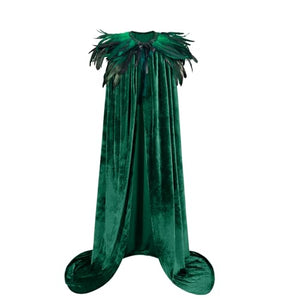 L'VOW Women Feather Collar Velvet Cloak Vampire Cape Witch Queen Cosplay Halloween Costume