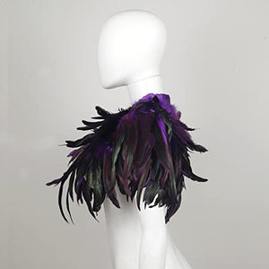 Gothic Black Feather Shawl Victorian Costume Shrug Halloween Cosplay Feather Wrap Lace Neck