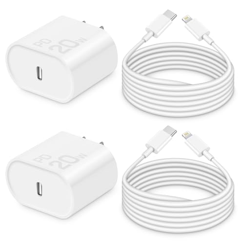 i Phone Charger 10 Ft Fast Charging【MFi-Certified】2-Pack 20W PD Fast Charger with 6Ft Fast Charging Cable, Type C Fast Charging Block & Fast Charger Cord for IP 14/13/12/11, i Pad & More