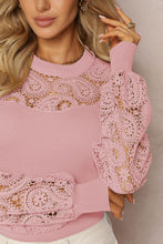 Load image into Gallery viewer, Lace Patchwork Round Neck Long Sleeve Blouse