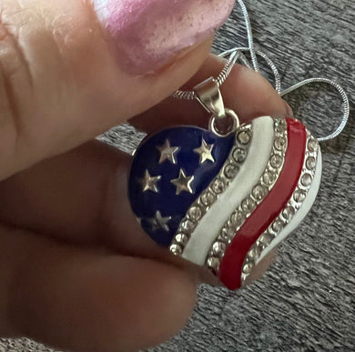 Steel Necklace with Heart Shape and American Flag Design