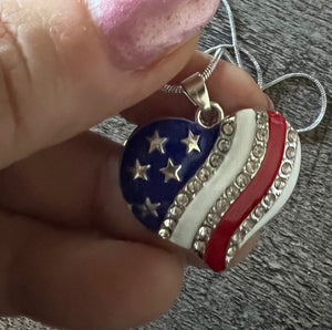 Steel Necklace with Heart Shape and American Flag Design