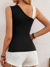 Load image into Gallery viewer, Contrast Trim Crisscross Asymmetrical Tank Top, Elegant Sleeveless Top, Women&#39;s Clothing