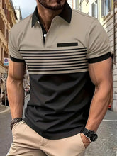 Load image into Gallery viewer, Men&#39;s Striped Shirt, Casual Breathable Comfy Half Button Short Sleeve Shirt - Size L