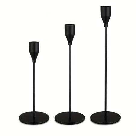 Black Metal Taper Candle Holders Set of 3, Vintage Candle Holders For Table, Decorative Tall Candle Holder