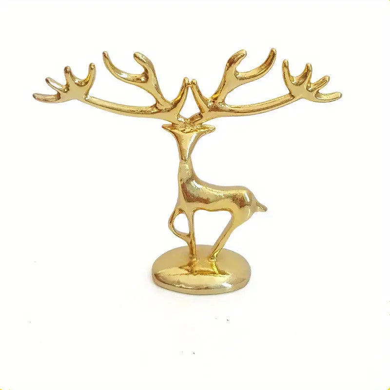 Deer Antler Shaped Ring Holder Stand, Golden Chrome Finish, Metal Construction, Adjustable, Desktop Decor