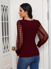 Load image into Gallery viewer, Scallop Trim V Neck Blouse, Casual Long Illusion Sleeve Blouse, Women&#39;s Clothing -Size: L