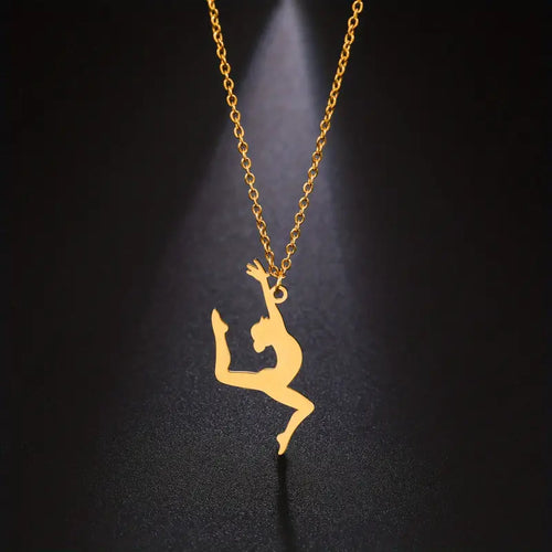 Ballet Dancing Girl Pendant Necklace For Women, Golden Color Stainless Steel Necklace Jewelry Style2