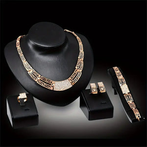 1 Pair Of Earrings + 1 Bracelet + 1 Necklace + 1 Ring Traditional Bridal Jewelry Set for Women