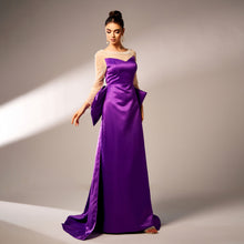 Load image into Gallery viewer, Long Sleeve Round Neck Party Beaded Big Bow Evening Dress