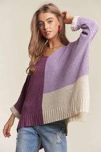 Load image into Gallery viewer, ADORA Side Slit Color Block Long Sleeve Sweater