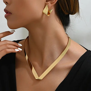 Luxurious 3pcs Geometric Jewelry Set for Women - Glossy Alloy Earrings & Collar, Perfect for Events or Parties