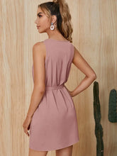 Load image into Gallery viewer, Solid Color V-neck Tank Dress, Elegant Tie Waist Sleeveless Dress For Spring &amp; Summer - Size: S