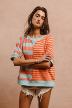 Load image into Gallery viewer, BiBi Striped Round Neck Half Sleeve French Terry Top