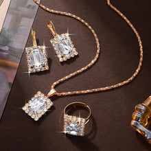 Load image into Gallery viewer, Elegant Ladies Fashion Jewelry Set, Vintage Square Glass Rhinestone, Pendant Necklace &amp; Earrings &amp; Ring