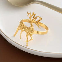 Load image into Gallery viewer, Pack of 6 Golden Polished Cast Iron Reindeer Napkin Rings For Christmas - Elegant Table Decor