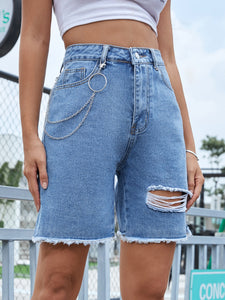 Distressed Raw Hem Denim Shorts in 2 Colors