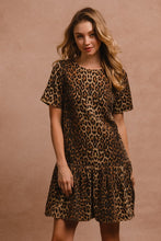 Load image into Gallery viewer, BiBi Tie Back Leopard Round Neck Short Sleeve Dress