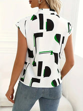 Load image into Gallery viewer, Chic Tie-Neck Blouse with Graphic Print - Cap Sleeve, Lightweight, Perfect for Spring/Summer - Size: L &amp; S