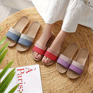 Comfy Linen Slippers - Breathable, Sweat-Absorbing, Lightweight, EVA Sole, Soft Fabric Upper, Casual Slip-On Shoes for Indoor