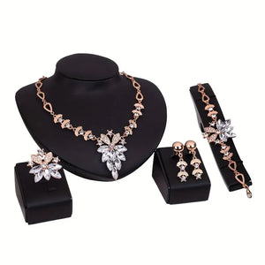 Glamorous 5pc Jewelry Set – Elegant Floral Zirconia Ensemble – Perfect for Special Events