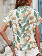 Load image into Gallery viewer, Vibrant Leaf Print Notched Neck Short Sleeve Blouse - Elegant, Breathable, Comfortable, and Versatile Top