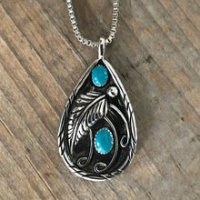 Load image into Gallery viewer, Unique Boho Pendant Necklace - Vibrant Faux Turquoise Stone, Delicate Feather-Shaped Tag Pendant, Stylish Jewelry Unisex Design