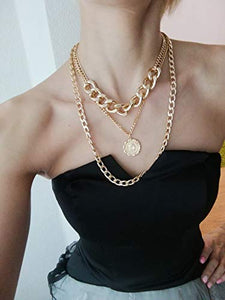 Punk Chain Chunky Necklaces for women Multilayer Collar Necklace Gold in 9 Different Styles