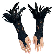 Load image into Gallery viewer, HOMELEX Women Black Lace Feather Gloves Witch Angel Costume Accessories Swan Wings Wrist Bands