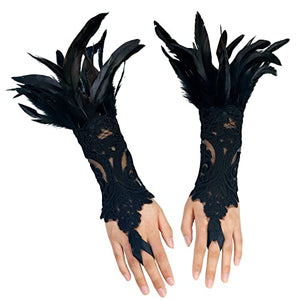 HOMELEX Women Black Lace Feather Gloves Witch Angel Costume Accessories Swan Wings Wrist Bands