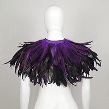 Load image into Gallery viewer, Gothic Black Feather Shawl Victorian Costume Shrug Halloween Cosplay Feather Wrap Lace Neck