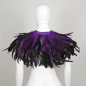 Gothic Black Feather Shawl Victorian Costume Shrug Halloween Cosplay Feather Wrap Lace Neck