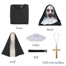 Load image into Gallery viewer, Priest Costume Women Scary Mask Scary Movie Cosplay Costume 6pcs Priest Halloween Costume Women