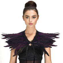 Load image into Gallery viewer, Gothic Black Feather Shawl Victorian Costume Shrug Halloween Cosplay Feather Wrap Lace Neck