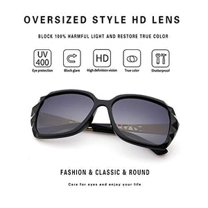 LECKIRUT Oversized Sunglasses for Women Polarized UV Protection Classic Fashion Ladies Shades Black Frame Gray Lens