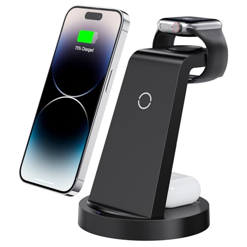 3 in 1 Charging Station for iPhone, Wireless Charger for iPhone 15 14 13 12 11 X Pro Max & Apple Watch - Wireless Charging Station for AirPods 3 Pro