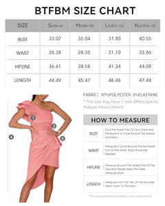 BTFBM Women 2024 Summer Fashion Elegant One Shoulder Cocktail Dress Ruffle Sleeve Wrap Ruched Bodycon Short Party Dresses