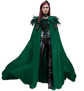 L'VOW Women Feather Collar Velvet Cloak Vampire Cape Witch Queen Cosplay Halloween Costume