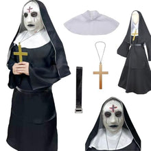 Load image into Gallery viewer, Priest Costume Women Scary Mask Scary Movie Cosplay Costume 6pcs Priest Halloween Costume Women