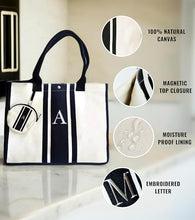 Load image into Gallery viewer, LEAFICO Initial Canvas Tote Bag - Embroidered Letter Bag, Cotton Rush Bag, Monogrammed Women’s Handbag Small Make Up Pouch.