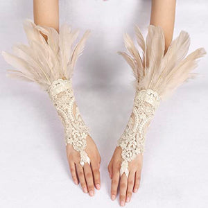 HOMELEX Women Black Lace Feather Gloves Witch Angel Costume Accessories Swan Wings Wrist Bands