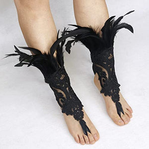 HOMELEX Women Black Lace Feather Gloves Witch Angel Costume Accessories Swan Wings Wrist Bands