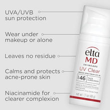 Load image into Gallery viewer, EltaMD UV Clear Face Sunscreen, Protects and Calms Sensitive Skin and Acne-Prone Skin, Lightweight, Silky, Dermatologist Recommended