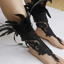 Load image into Gallery viewer, HOMELEX Women Black Lace Feather Gloves Witch Angel Costume Accessories Swan Wings Wrist Bands