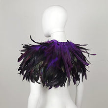 Load image into Gallery viewer, Gothic Black Feather Shawl Victorian Costume Shrug Halloween Cosplay Feather Wrap Lace Neck