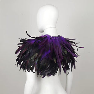 Gothic Black Feather Shawl Victorian Costume Shrug Halloween Cosplay Feather Wrap Lace Neck