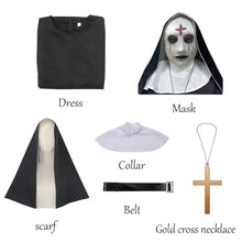 Load image into Gallery viewer, Priest Costume Women Scary Mask Scary Movie Cosplay Costume 6pcs Priest Halloween Costume Women