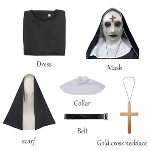 Priest Costume Women Scary Mask Scary Movie Cosplay Costume 6pcs Priest Halloween Costume Women