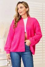 Load image into Gallery viewer, Hot Pink Rib-Knit Open Front Drop Shoulder Cardigan