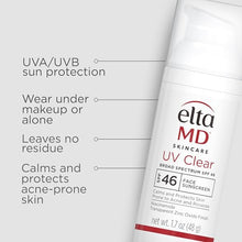 Load image into Gallery viewer, EltaMD UV Clear Face Sunscreen, Protects and Calms Sensitive Skin and Acne-Prone Skin, Lightweight, Silky, Dermatologist Recommended